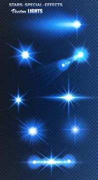 Set of glow light effect stars bursts with sparkles isolated on transparent b Stock Illustration