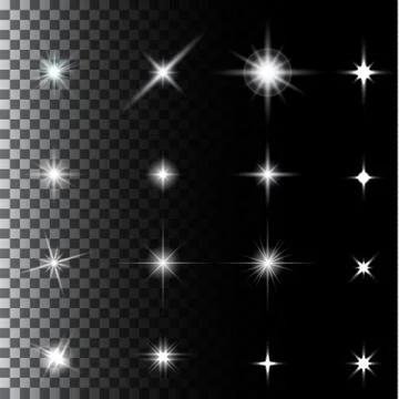Set of glow light effect stars bursts with sparkles Stock Illustration
