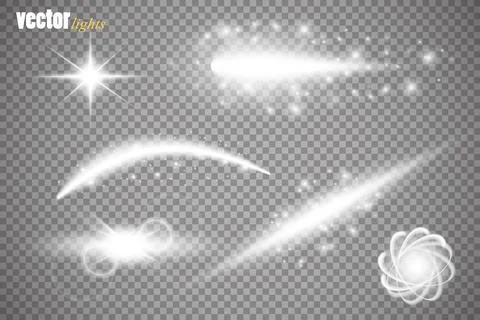 Set of glow light effect stars bursts with sparkles isolated on transparent Stock-Illustration