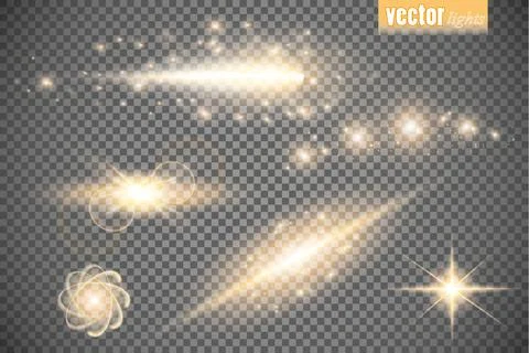 Set of glow light effect stars bursts with sparkles isolated on transparent Stock-Illustration