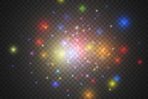 Set glow light effect with white sparks and golden stars shine with special Stock-Illustration