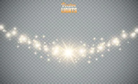 Set glow light effect with white sparks and golden stars shine with special Stock-Illustration