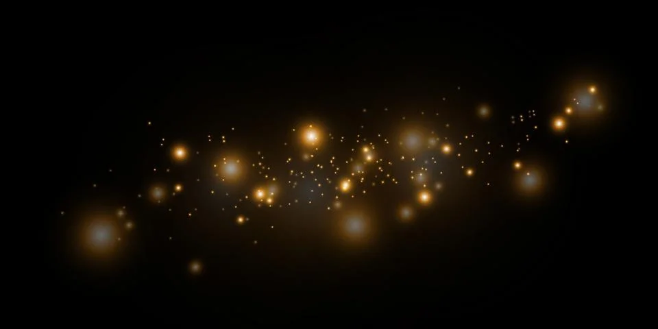 Set glow light effect with white sparks and golden stars shine with special Stock Illustration