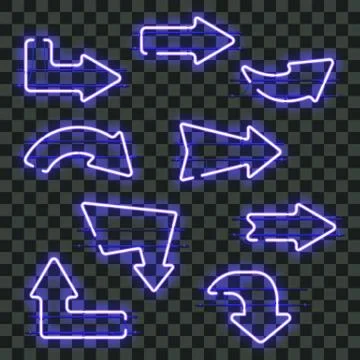 Set of glowing blue neon arrows Stock Illustration