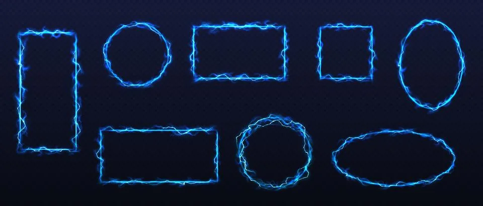 Set of Glowing Electric Frames on Dark Background イラスト素材