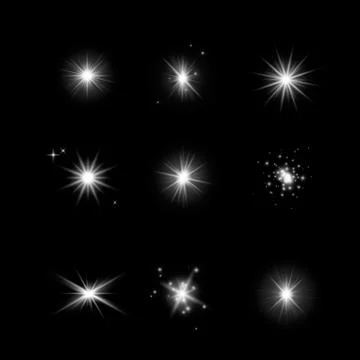 Set of glowing light effect stars. Bursts with sparkles Stock Illustration