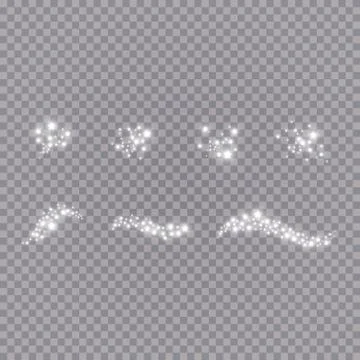 Set of glowing light effects with many glitter particles isolated on a Stock Illustration