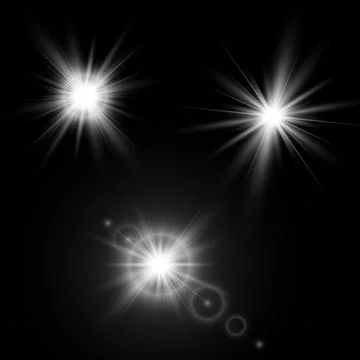 Set of glowing light effects with transparency isolated on black background.  Stock-Illustration