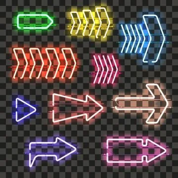 Set of glowing neon arrows with different colors Stock Illustration