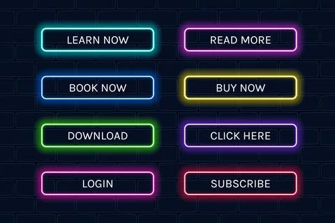 Set of glowing neon buttons for web design Stock Illustration
