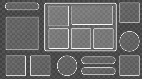 Set of glowing neon frames and ui elements for digital design 스톡 일러스트