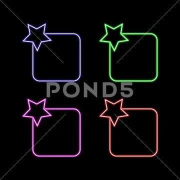 Set of Glowing Neon Rounded Square PSD-sjabloon