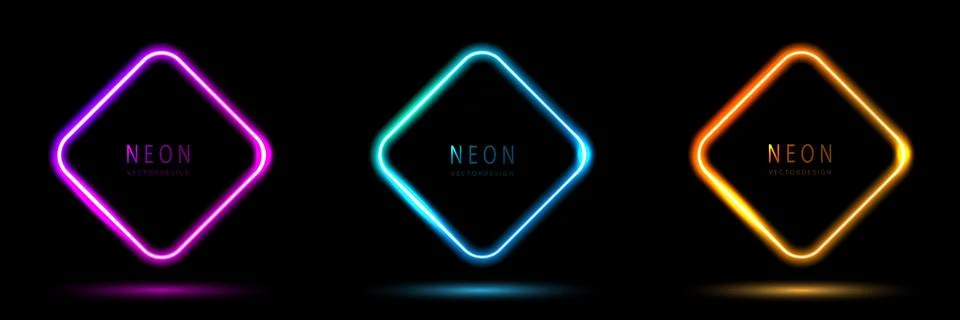 Set of glowing neon triangle lighting lines pink-purple, blue-green, orange.. Illustration