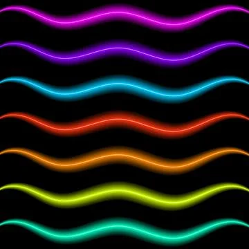 Set of glowing neon wavy lines in various vibrant colors イラスト素材