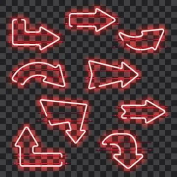 Set of glowing red neon arrows Stock Illustration