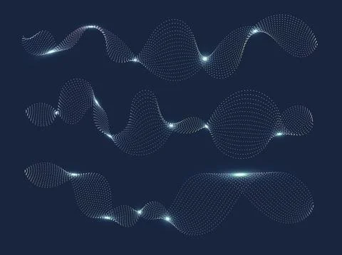 Set of glowing sound waves, abstract fluid shapes, dotted liquid figures. D.. Stock Illustration