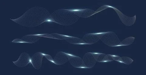 Set of glowing sound waves, abstract fluid shapes, dotted liquid figures. D.. Stock Illustration