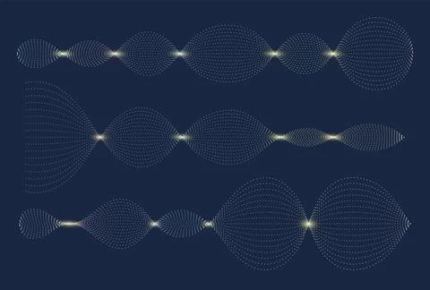 Set of glowing sound waves, abstract fluid shapes, dotted liquid figures. D.. Stock Illustration