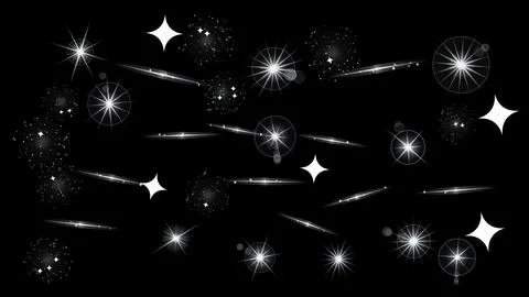 Set of Glowing Sparkle Elements and Optical Lens Flares Isolated on Black B.. Stock Illustration