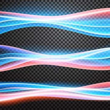 Set of glowing waves. Transparent light effects Stock Illustration