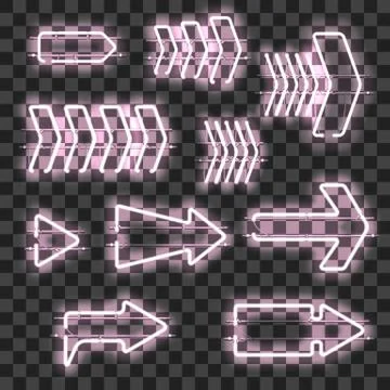 Set of glowing white neon arrows Stock Illustration