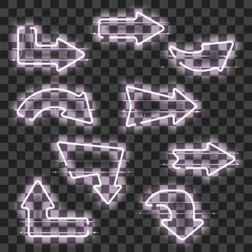 Set of glowing white neon arrows Stock Illustration