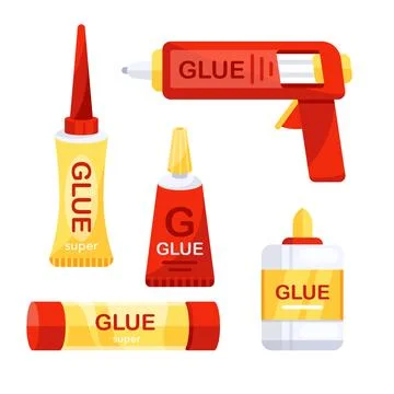 Set of glue containers in different shapes and colors, offering a variety of Stock Illustration