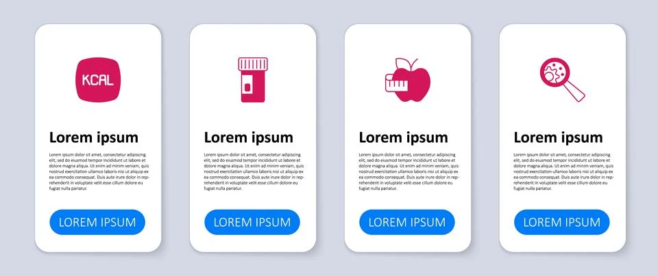 Set GMO, Apple and measuring tape, Vitamins and Kcal. Business infographic .. Stock Illustration