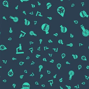 Set GMO, , Microscope and Genetically modified orange on seamless pattern Stockillustratie