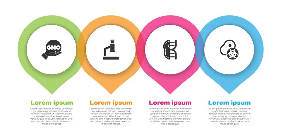 Set GMO, Microscope, Genetically modified meat and . Business infographic Illustrazione stock