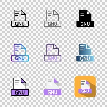 Set gnu icons file format. for a stylish interface and modern colors. Stock Illustration