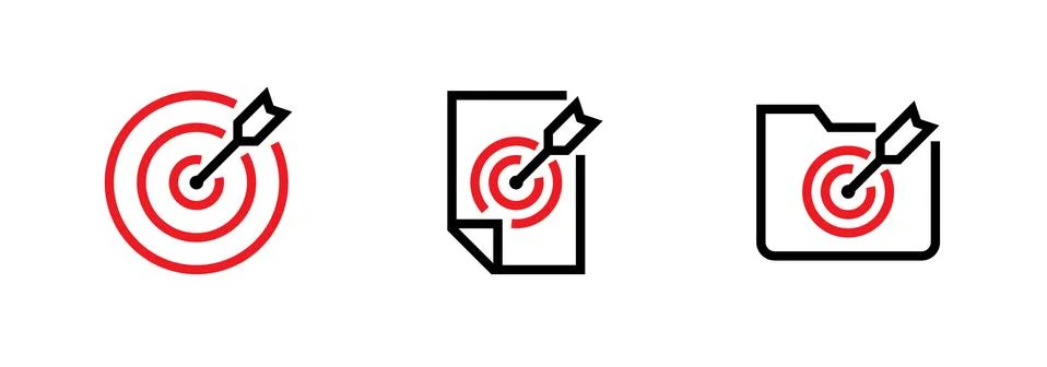 Set of Goal, File and Folder Targets icons. Editable line vector. Stock Illustration
