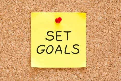 Set goals sticky note Stockfoto's