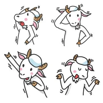 Set of Goat Cartoon Characters, group 2 - Vector Illustration Stock Illustration