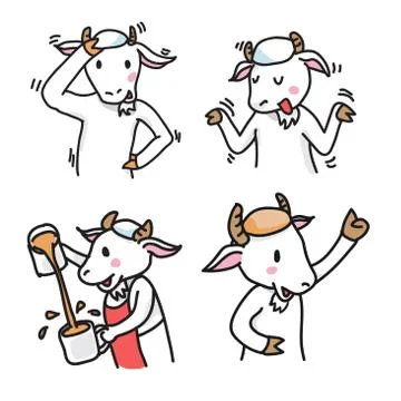 Set of Goat Cartoon Characters, group 1 - Vector Illustration Stock Illustration