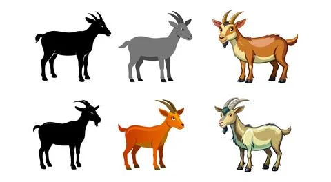Set of goats isolated on white background. Colorful illustrations and black s Stock Illustration