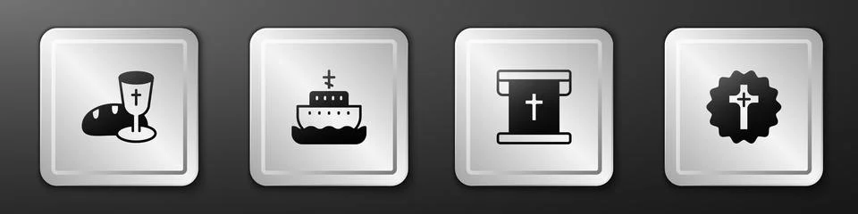 Set Goblet and bread, Ark of noah, Flag with christian cross and Christian icon Stock Illustration
