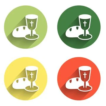 Set Goblet and bread icon isolated with long shadow background. Bread and w.. Stock Illustration