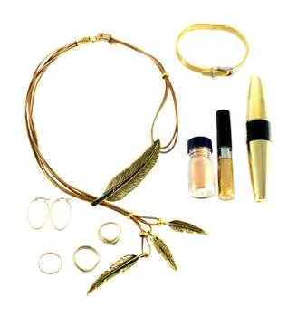 Set of gold accessories Stock Photos