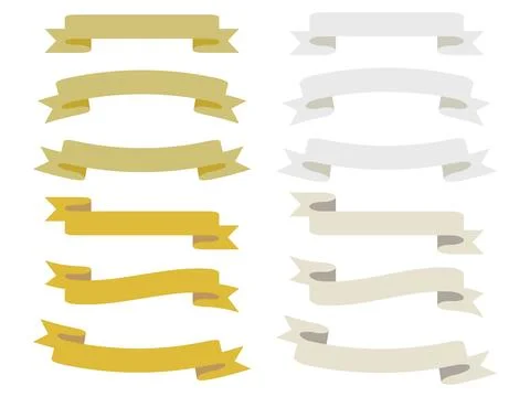A set of gold and white simple title ribbons. Stock Illustration