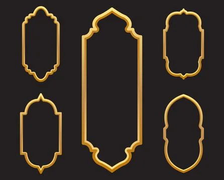 Set of gold Arabic windows and Islamic Frame silhouettes Vector illustratio.. Stock Illustration