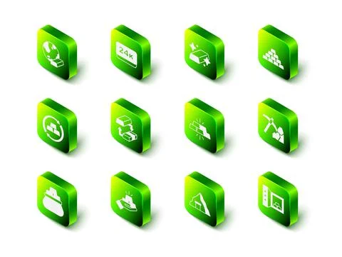 Set Gold bars 24k, mining, Safe with gold, mine and icon. Vector Illustrazione stock