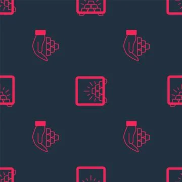 Set Gold bars in hand and Safe with gold on seamless pattern. Vector Illustrazione stock