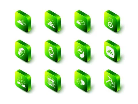 Set Gold bars, medal, mining, nugget and mine icon. Vector Stock Illustration