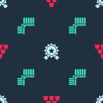 Set Gold bars, Medal with star and Indian headdress feathers on seamless pattern イラスト素材