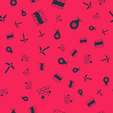 Set Gold bars, mine, Pickaxe and Gem stone on seamless pattern. Vector 스톡 일러스트