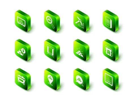 Set Gold bars, mining, 24k, mine, Safe with gold,  and  icon. Vector Illustrazione stock
