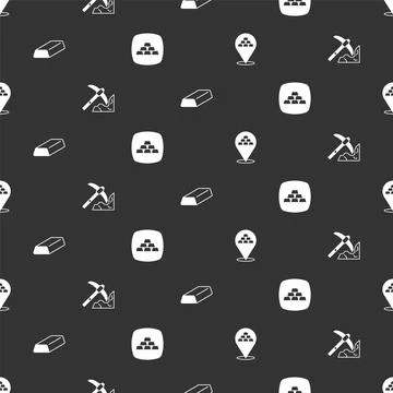 Set Gold bars, mining, and on seamless pattern. Vector Stock Illustration