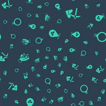 Set Gold bars, mining, mine and ring on seamless pattern. Vector Stock Illustration