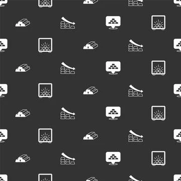 Set Gold bars, Safe with gold,  and Falling arrow on seamless pattern. Vector Stock Illustration